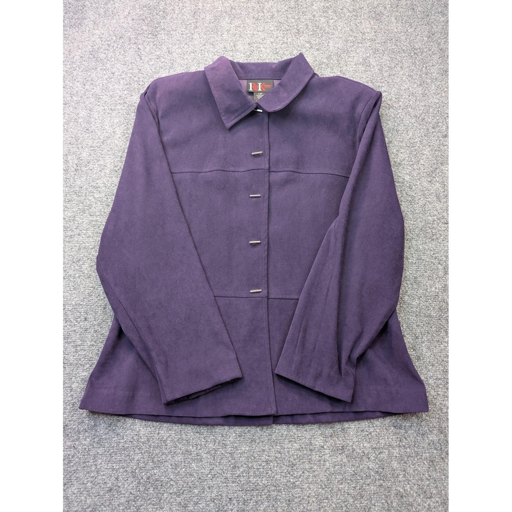 R&K Originals Jacket Womens 12P Purple Microfiber Button Front Collared Stretch